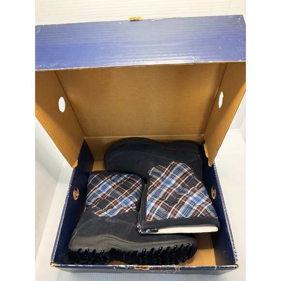 LANDS’ END Snow Winter Boots Navy Suede Plaid Quilted Design New Size 9 (Bx X) - Picture 10 of 12